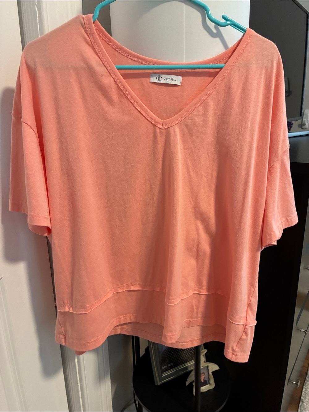 Cicy Bell Women's V-Neck Boxy Top - Peach